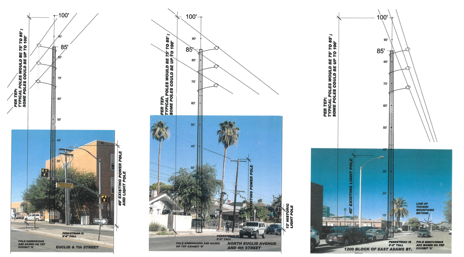 TEPâs ACC Application provides for poles from 75 feet to 130 feet. Substantially taller than anything currently in the area.